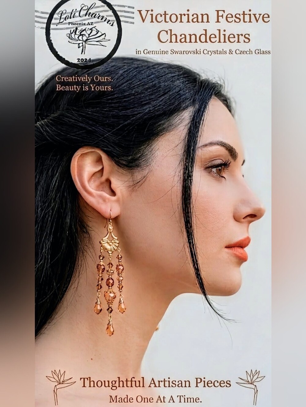 Victorian Festive Chandeliers In Fizzy Peach Artisan Long Handmade Earrings